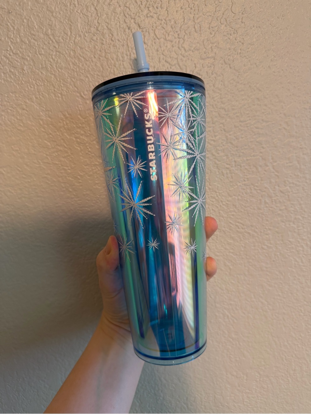 Starbucks 2023 Iridescent Blue w/White Textured Snowflakes 24oz